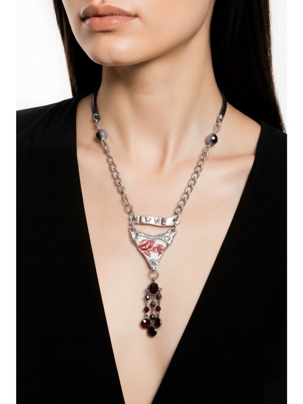 Spode Camilla Pink China & Garnet Tassel Pendant | Love Banner | Alma Antigua
